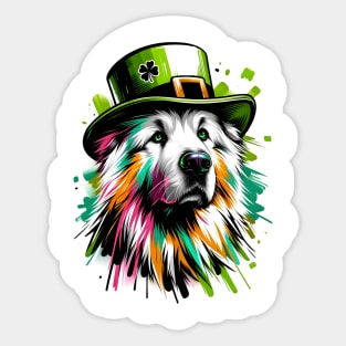 Caucasian Shepherd Dog Celebrates Saint Patrick's Day Sticker